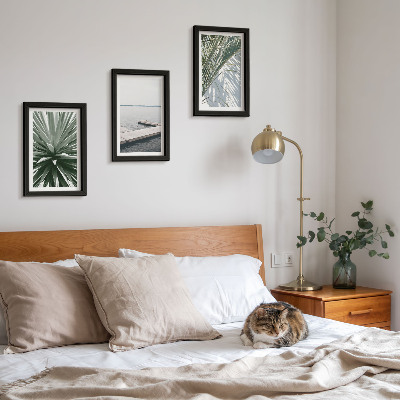 Ensemble de 3 tableaux Plante à feuilles de palmier et jetée en bois