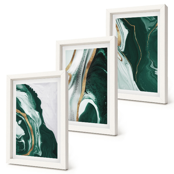 Lot de 3 tableaux Motifs de peinture abstraits verts et blancs