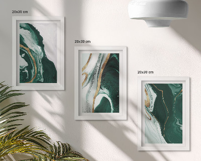 Lot de 3 tableaux Motifs de peinture abstraits verts et blancs