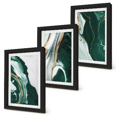 Lot de 3 tableaux Motifs de peinture abstraits verts et blancs