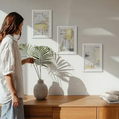 Ensemble de 3 tableaux motifs de peinture abstraits minimalistes tendance