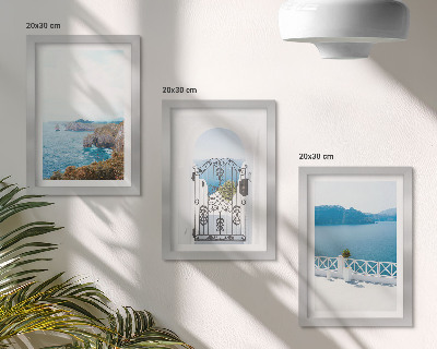 Ensemble de 3 tableaux Vue sur la mer avec architecture grecque