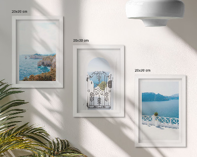 Ensemble de 3 tableaux Vue sur la mer avec architecture grecque