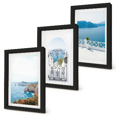 Ensemble de 3 tableaux Vue sur la mer avec architecture grecque