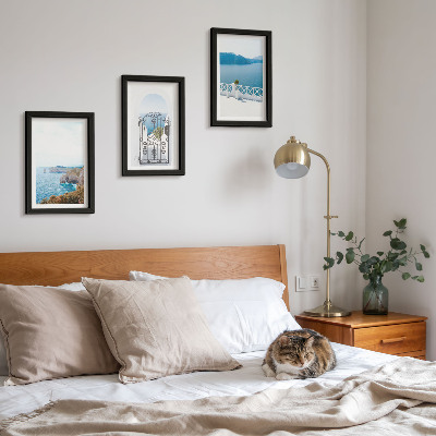 Ensemble de 3 tableaux Vue sur la mer avec architecture grecque