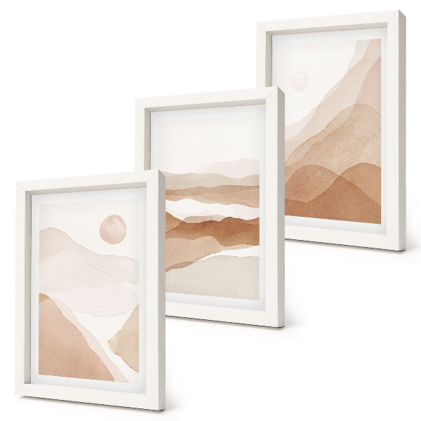 Ensemble de 3 tableaux Paysages abstraits dans des tons de brun et de beige