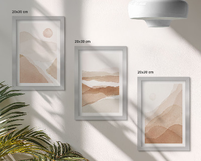 Ensemble de 3 tableaux Paysages abstraits dans des tons de brun et de beige