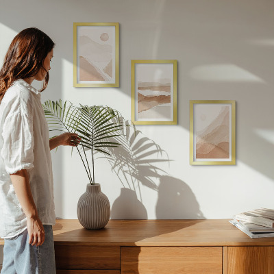 Ensemble de 3 tableaux Paysages abstraits dans des tons de brun et de beige