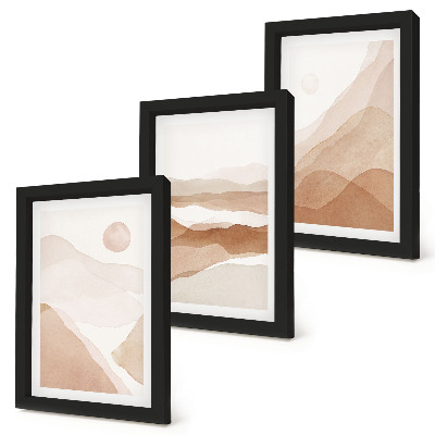 Ensemble de 3 tableaux Paysages abstraits dans des tons de brun et de beige