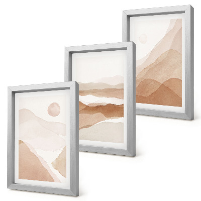 Ensemble de 3 tableaux Paysages abstraits dans des tons de brun et de beige