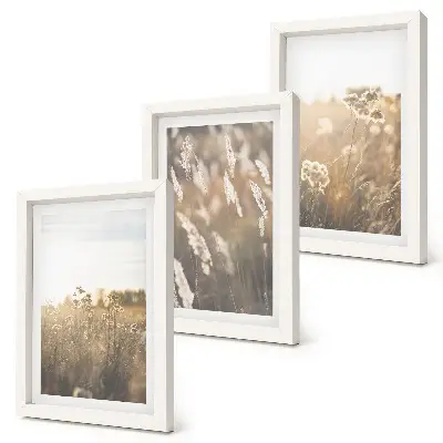 Lot de 3 tableaux paysage d'herbes et de fleurs aux teintes chaudes