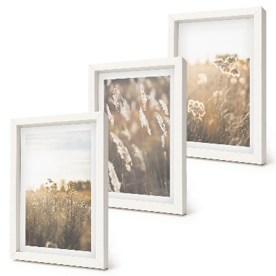 Lot de 3 tableaux Un paysage d'herbes et de fleurs aux teintes chaudes