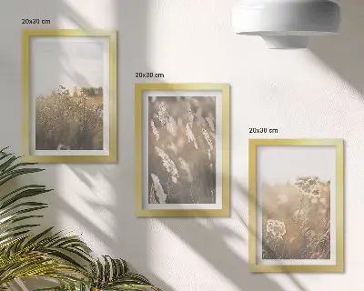 Lot de 3 tableaux paysage d'herbes et de fleurs aux teintes chaudes