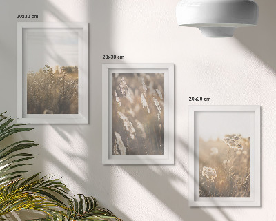 Lot de 3 tableaux Un paysage d'herbes et de fleurs aux teintes chaudes