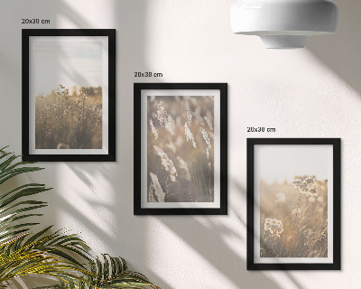 Lot de 3 tableaux Un paysage d'herbes et de fleurs aux teintes chaudes