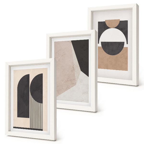 Ensemble de 3 tableaux Formes abstraites dans des tons beige et brun