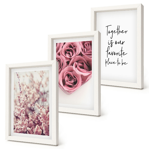 Lot de 3 tableaux Fleurs et bouquets de roses avec une inscription faite maison