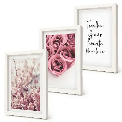 Lot de 3 tableaux fleurs et bouquets de roses avec inscription faite maison