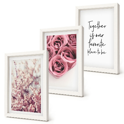Lot de 3 tableaux Fleurs et bouquets de roses avec une inscription faite maison