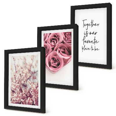 Lot de 3 tableaux Fleurs et bouquets de roses avec une inscription faite maison