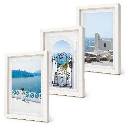 Lot de 3 tableaux Vues sur la mer avec des bâtiments blancs en Grèce