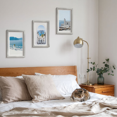 Lot de 3 tableaux Vues sur la mer avec des bâtiments blancs en Grèce