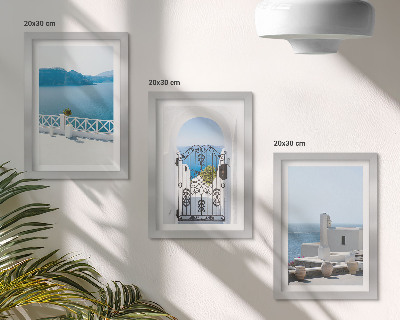 Lot de 3 tableaux Vues sur la mer avec des bâtiments blancs en Grèce