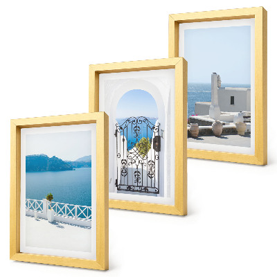 Lot de 3 tableaux Vues sur la mer avec des bâtiments blancs en Grèce
