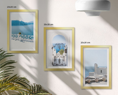 Lot de 3 tableaux Vues sur la mer avec des bâtiments blancs en Grèce