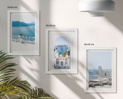 Lot de 3 tableaux Vues sur la mer avec des bâtiments blancs en Grèce