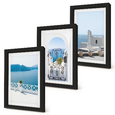 Lot de 3 tableaux Vues sur la mer avec des bâtiments blancs en Grèce