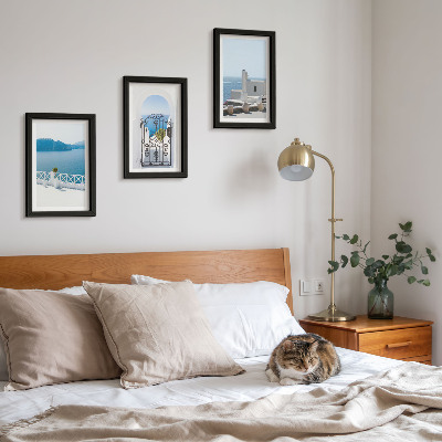 Lot de 3 tableaux Vues sur la mer avec des bâtiments blancs en Grèce