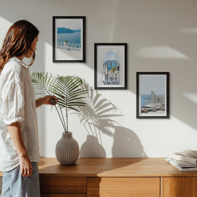 Lot de 3 tableaux Vues sur la mer avec des bâtiments blancs en Grèce