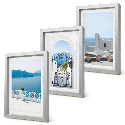 Lot de 3 tableaux Vues sur la mer avec des bâtiments blancs en Grèce