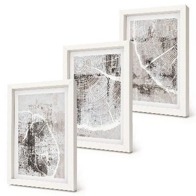 Ensemble de 3 tableaux Motifs de grain de bois dans des tons de gris et de blanc