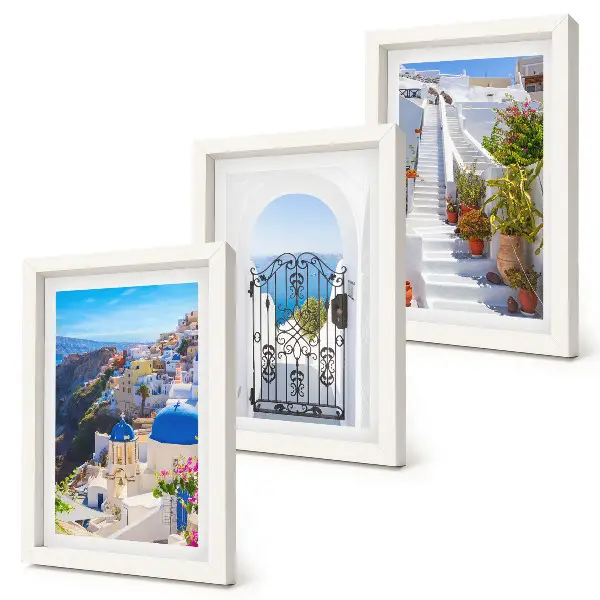 Ensemble de 3 tableaux représentant l'architecture grecque d'Oia à Santorin