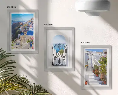 Ensemble de 3 tableaux représentant l'architecture grecque d'Oia à Santorin