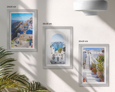 Ensemble de 3 tableaux Vues de l'architecture grecque d'Oia à Santorin