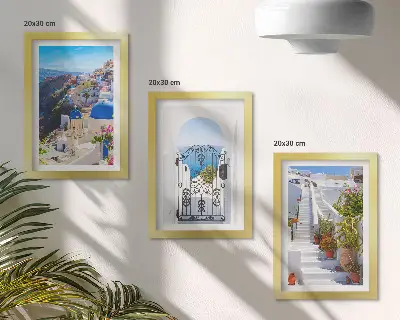 Ensemble de 3 tableaux représentant l'architecture grecque d'Oia à Santorin