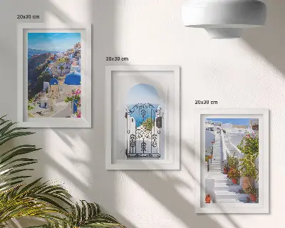 Ensemble de 3 tableaux représentant l'architecture grecque d'Oia à Santorin