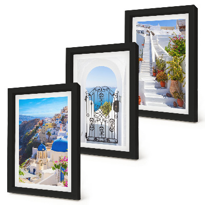 Ensemble de 3 tableaux Vues de l'architecture grecque d'Oia à Santorin