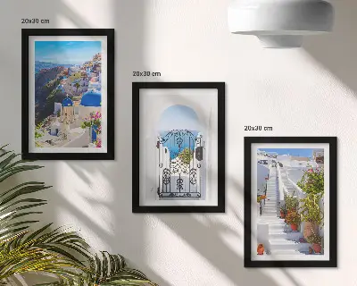 Ensemble de 3 tableaux représentant l'architecture grecque d'Oia à Santorin