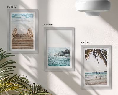 Lot de 3 tableaux Escalier menant à la plage, vue sur la mer et balançoire sous les palmiers