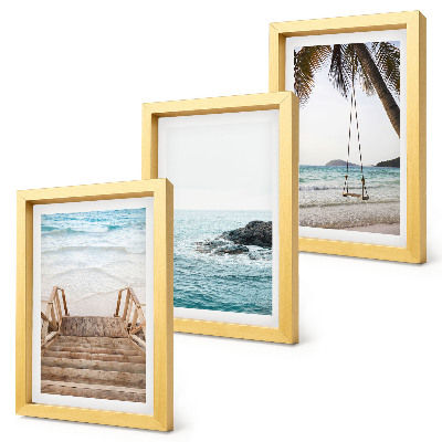 Lot de 3 tableaux Escalier menant à la plage, vue sur la mer et balançoire sous les palmiers