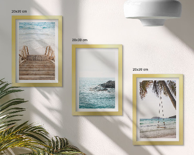 Lot de 3 tableaux Escalier menant à la plage, vue sur la mer et balançoire sous les palmiers