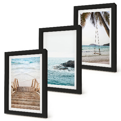 Lot de 3 tableaux Escalier menant à la plage, vue sur la mer et balançoire sous les palmiers