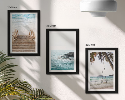 Lot de 3 tableaux Escalier menant à la plage, vue sur la mer et balançoire sous les palmiers
