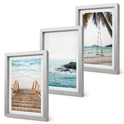 Lot de 3 tableaux Escalier menant à la plage, vue sur la mer et balançoire sous les palmiers