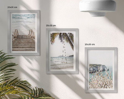 Ensemble de 3 tableaux Plage avec escaliers en bois et balançoire de bord de mer