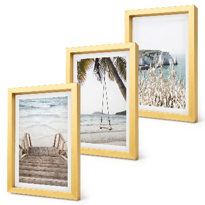 Ensemble de 3 tableaux Plage avec escaliers en bois et balançoire de bord de mer